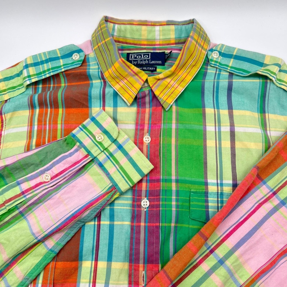Vintage Polo Ralph Lauren Trim Military Shirt XL‎ Plaid Long Sleeve NWT 0533